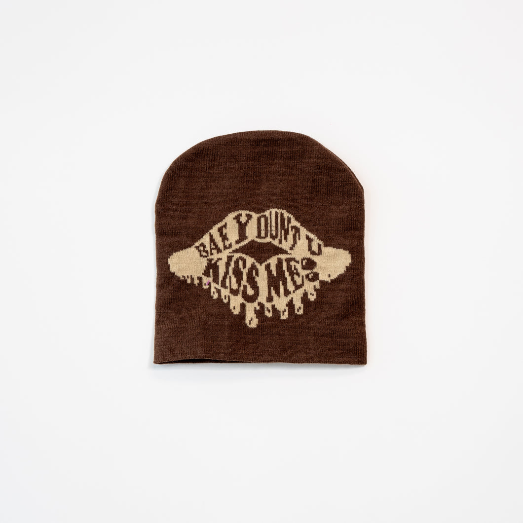 Chocolate Brown “BAE Y DUNT U KISS ME!” Beanie